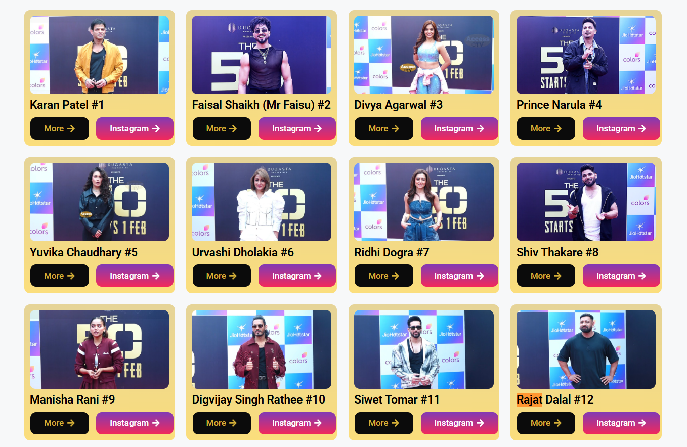 The 50 Show Strongest Contestant's: these are list Rajat Dala, Faisal shaikh, Shiv Thakare